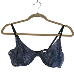 Wonderbra Underwire Bra Womens 36C Black Grey Sheer Mesh Lace Floral Whimsigoth